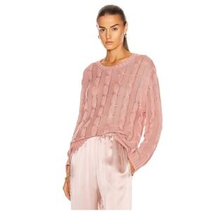 SABLYN Cassidy Sweater Women Small Pink Silk Cashmere Cable Pullover Long Sleeve